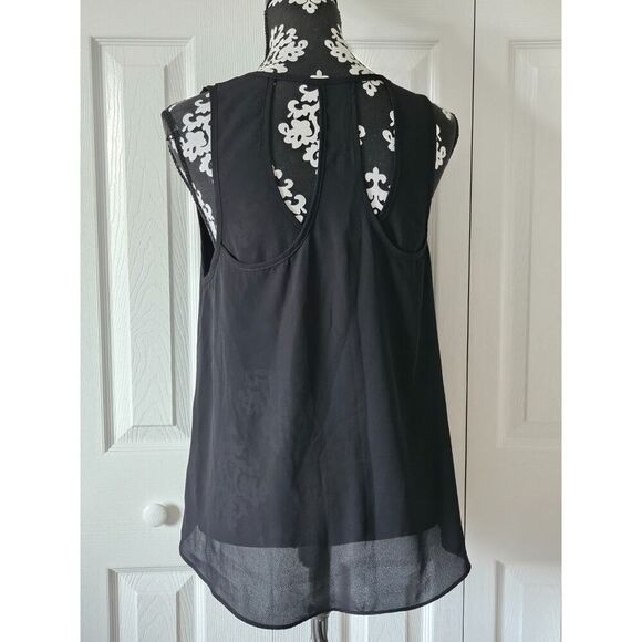 Women True Light  Layered Sleeveless‎ Racerback Asymmetric Hem Chiffon Top Large - Picture 3 of 4